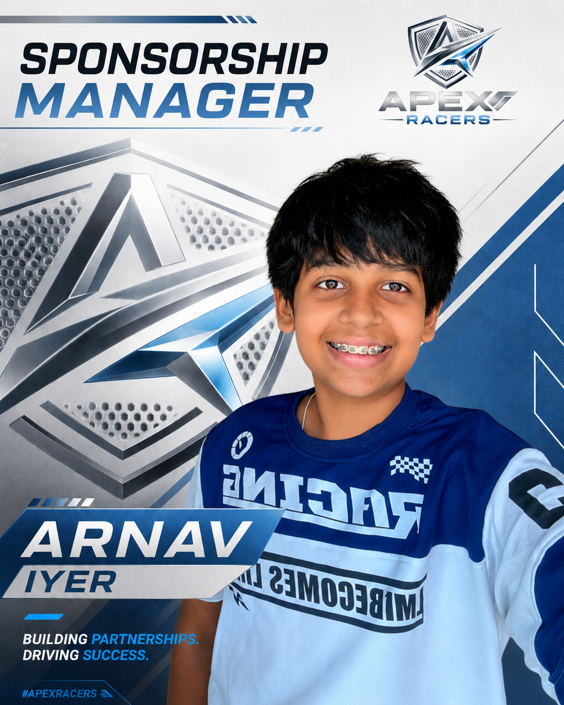 Arnav Iyer, Sponsorship Manager of Apex Racers